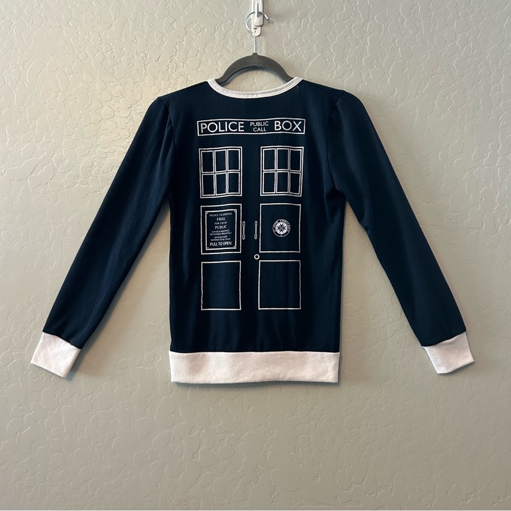 Her Universe Dr Who Tardis Union Jack navy blue cardigan sweater size medium - Picture 10 of 16